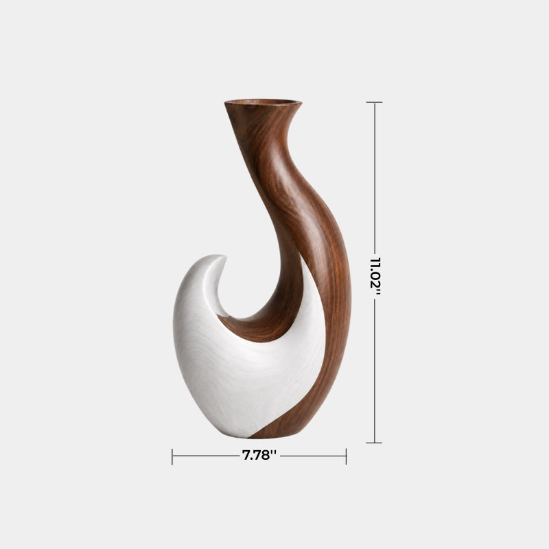 Hand-Carved Abstract Wooden Vase Modern Asymmetrical Home Decor Art Piece