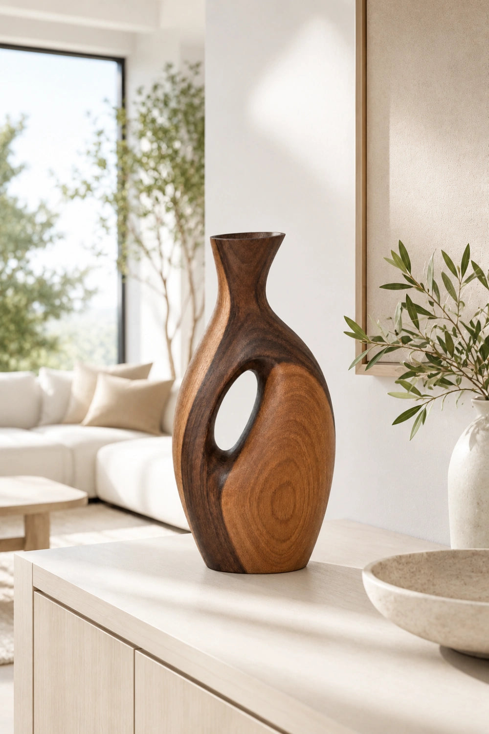Handmade Abstract Wooden Vase For Modern Minimalist Home Decor Art Piece