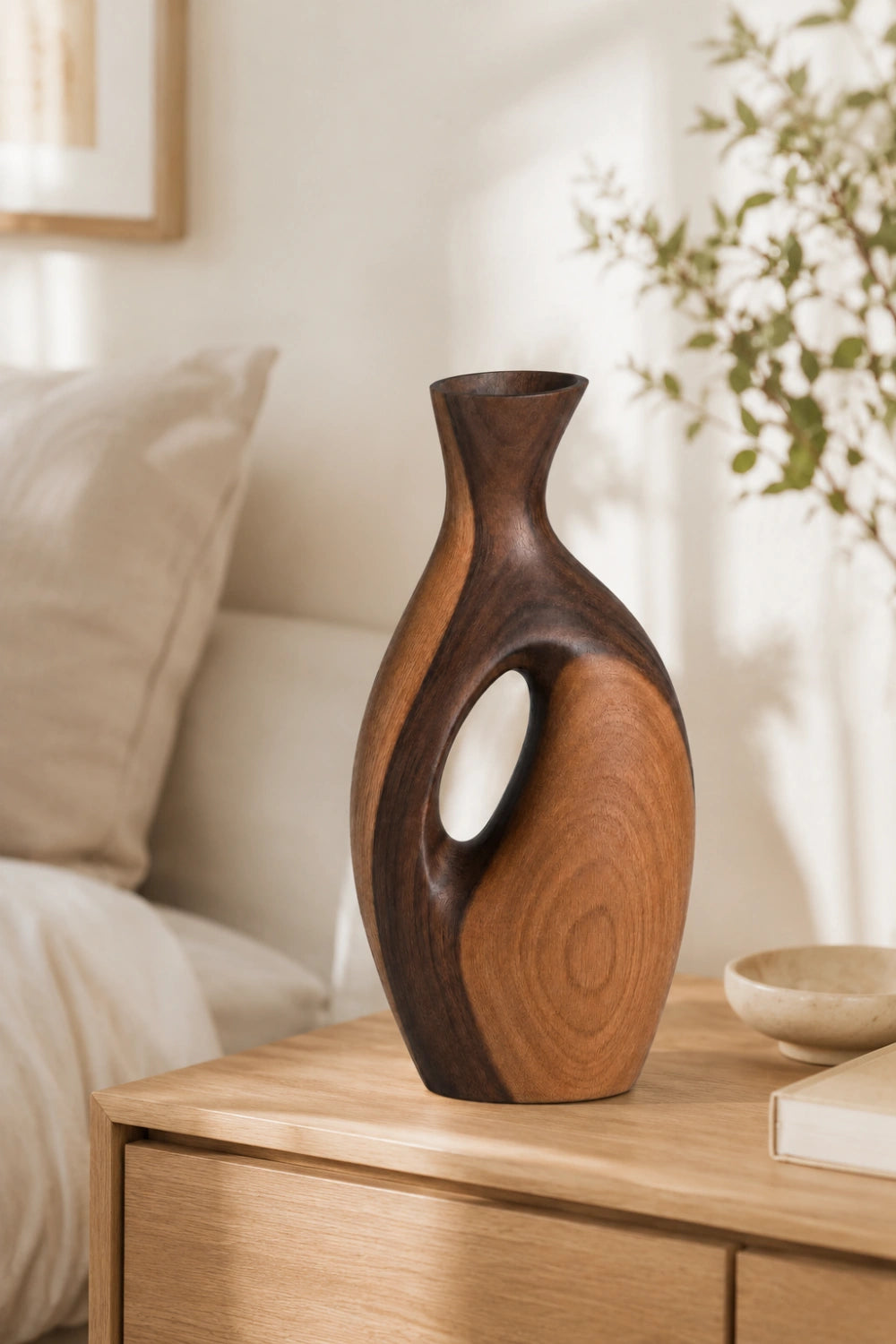 Handmade Abstract Wooden Vase For Modern Minimalist Home Decor Art Piece