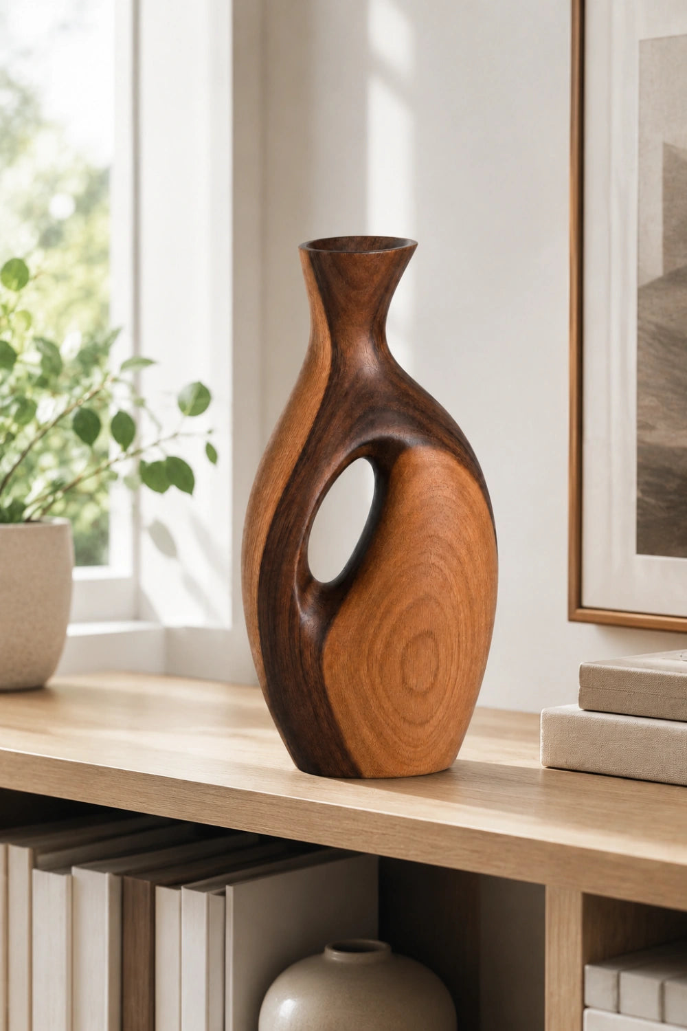 Handmade Abstract Wooden Vase For Modern Minimalist Home Decor Art Piece