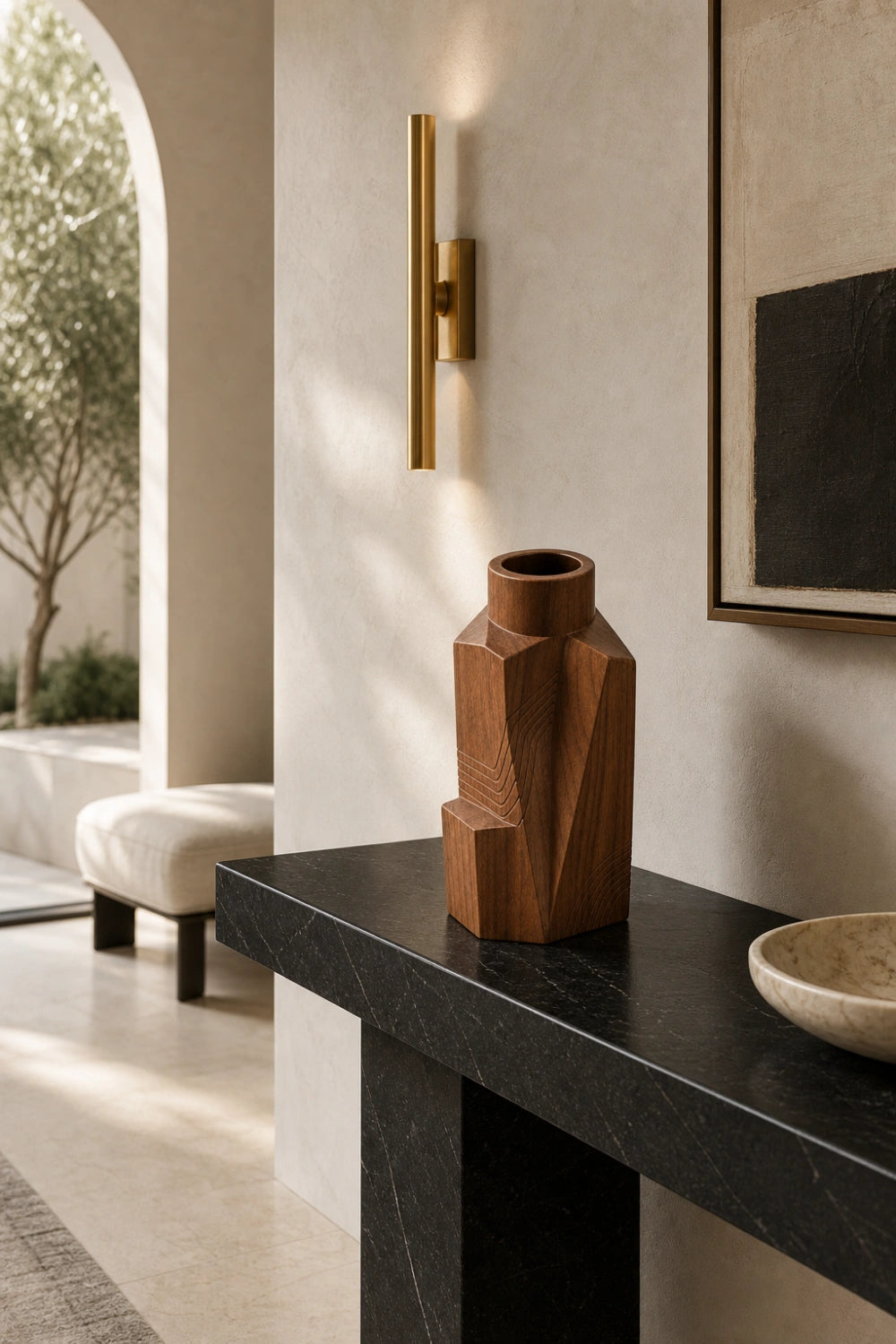 Sculptural Wooden Vase Modern Abstract Decor Accent For Minimalist Spaces