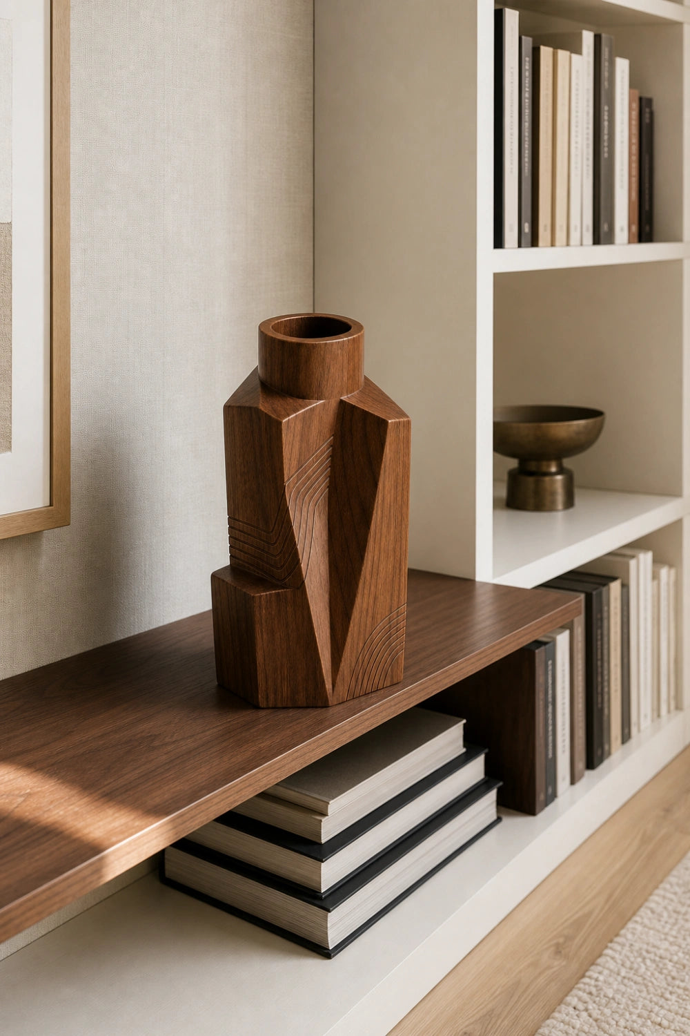Sculptural Wooden Vase Modern Abstract Decor Accent For Minimalist Spaces