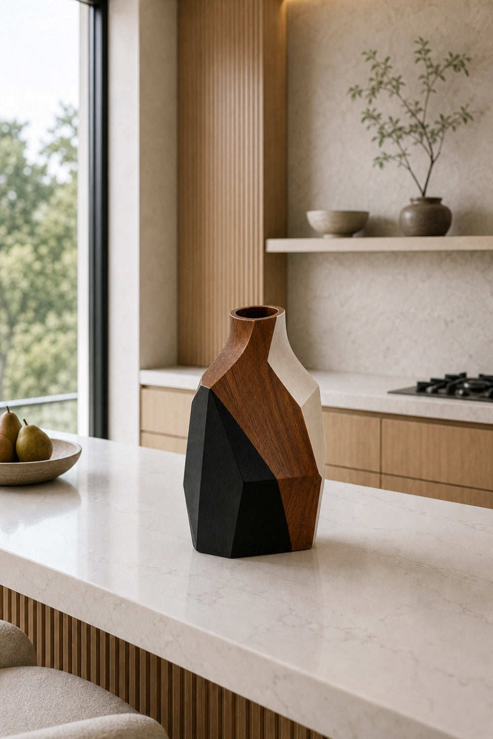 Abstract Art Wooden Vase Sculptural Centerpiece For Contemporary Homes