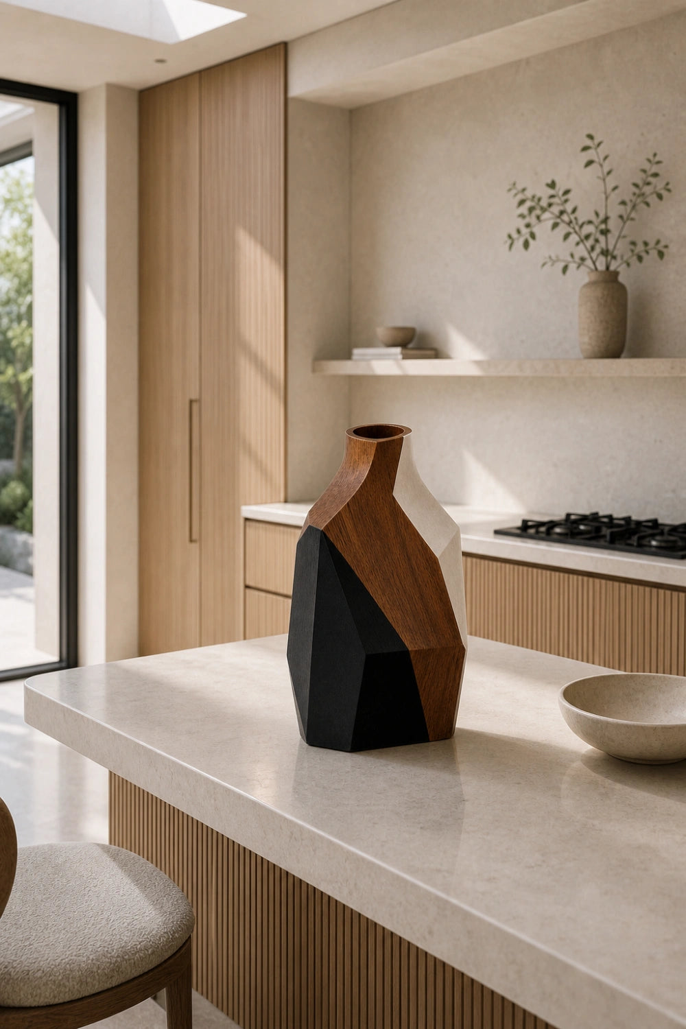 Abstract Art Wooden Vase Sculptural Centerpiece For Contemporary Homes