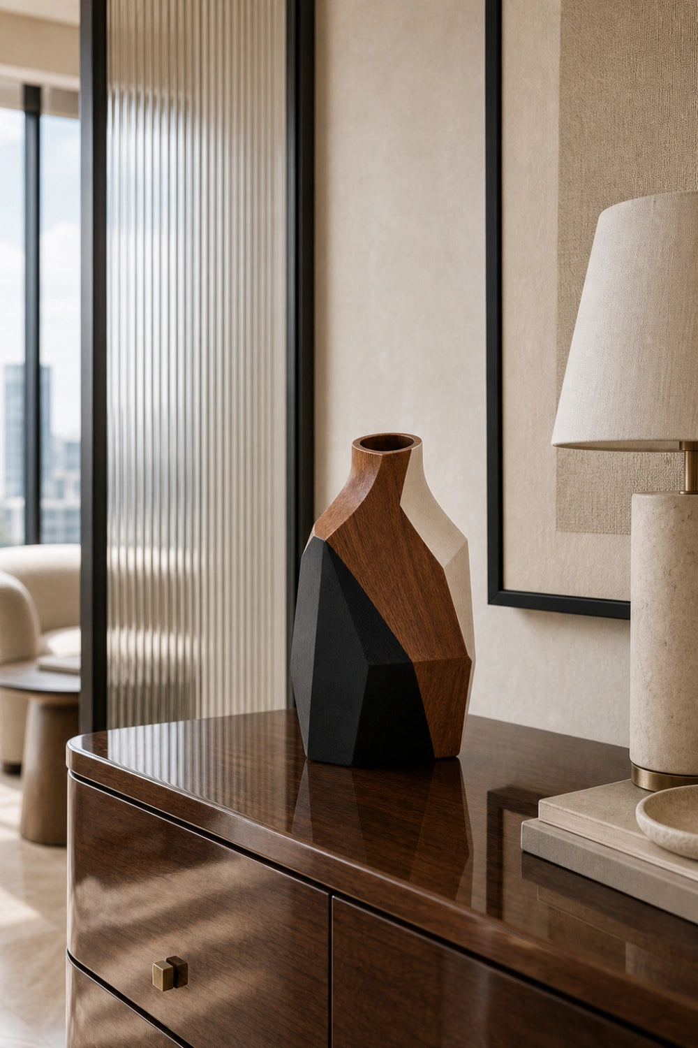 Abstract Art Wooden Vase Sculptural Centerpiece For Contemporary Homes