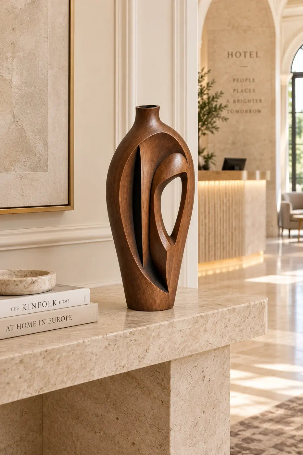 Hand-Carved Abstract Wooden Vase Modern Sculptural Art For Home Decor