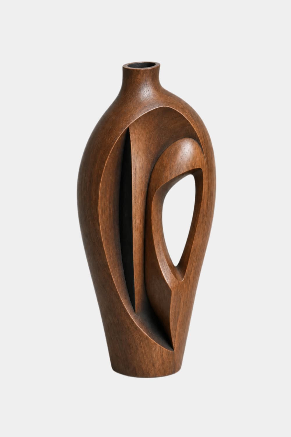 Hand-Carved Abstract Wooden Vase Modern Sculptural Art For Home Decor