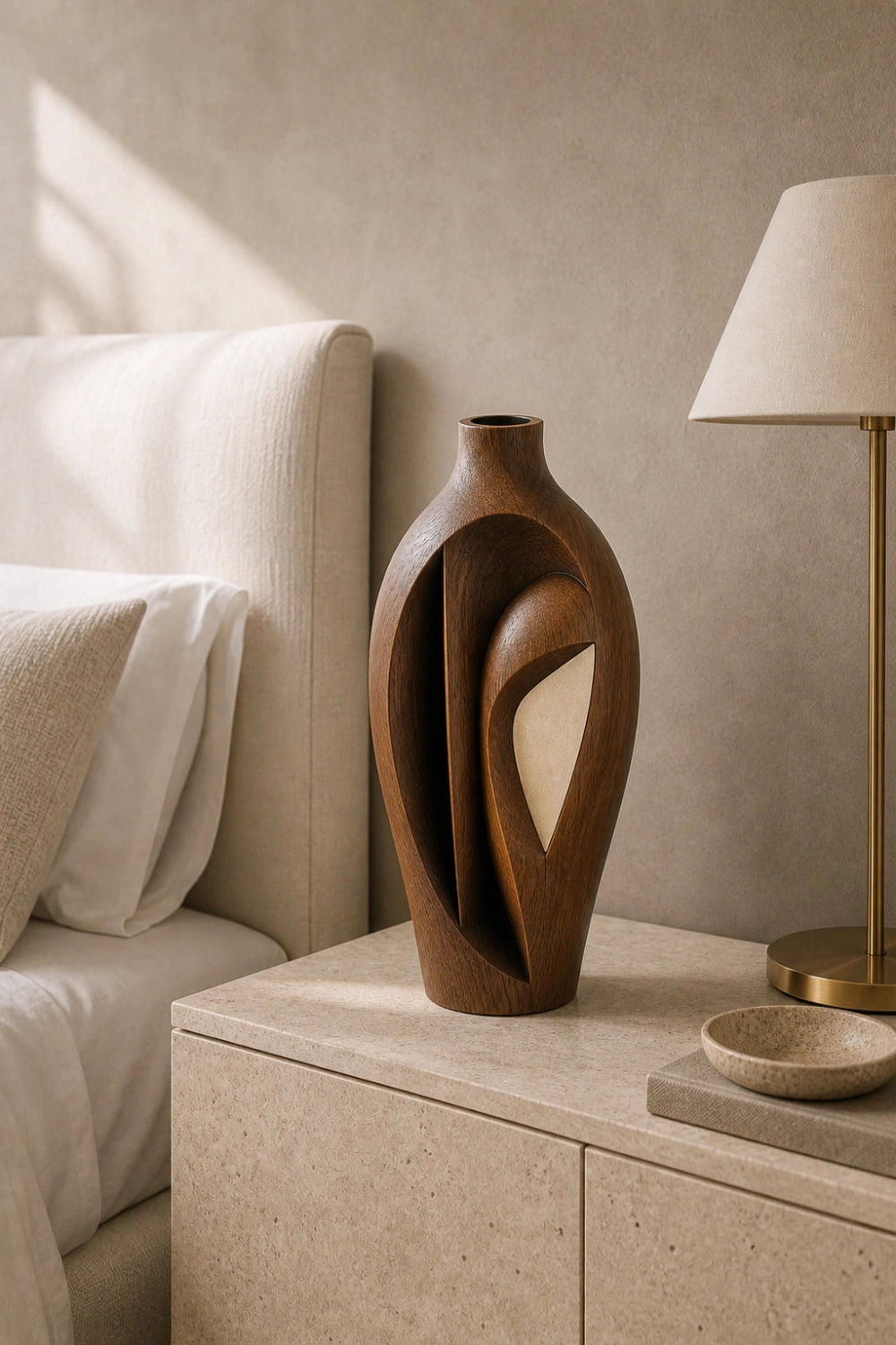 Hand-Carved Abstract Wooden Vase Modern Sculptural Art For Home Decor