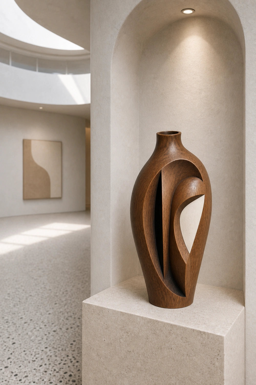 Hand-Carved Abstract Wooden Vase Modern Sculptural Art For Home Decor