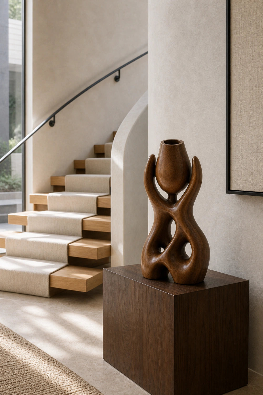 Modern Abstract Wooden Vase Sculpture For Minimalist Interior Design