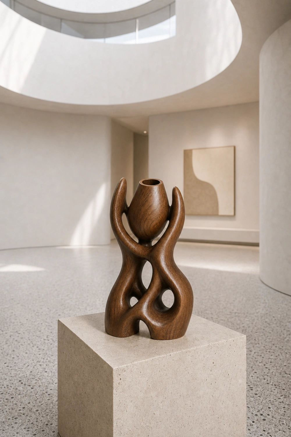 Modern Abstract Wooden Vase Sculpture For Minimalist Interior Design
