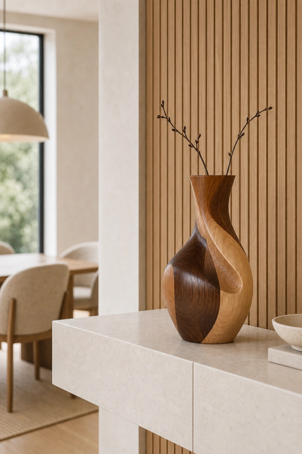 Handcrafted Abstract Wooden Vase With Twisted Grain For Modern Home Decor