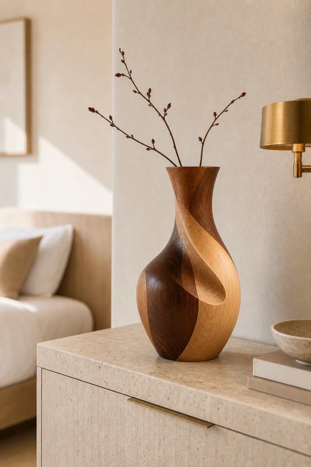 Handcrafted Abstract Wooden Vase With Twisted Grain For Modern Home Decor