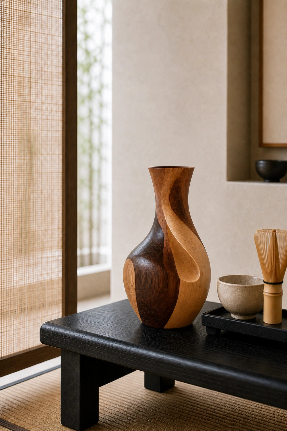 Handcrafted Abstract Wooden Vase With Twisted Grain For Modern Home Decor