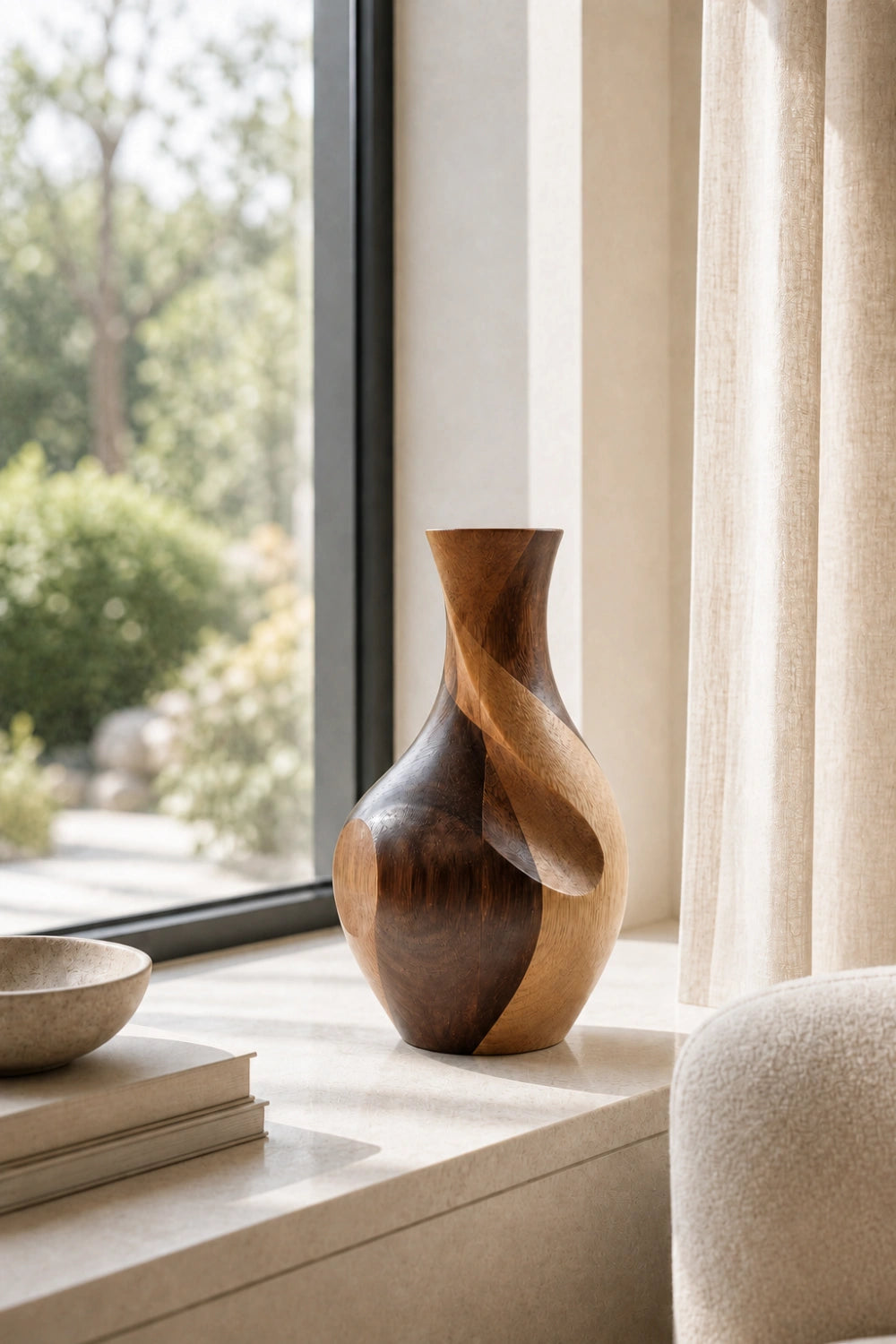 Handcrafted Abstract Wooden Vase With Twisted Grain For Modern Home Decor