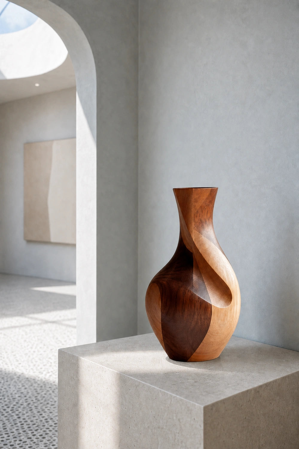 Handcrafted Abstract Wooden Vase With Twisted Grain For Modern Home Decor
