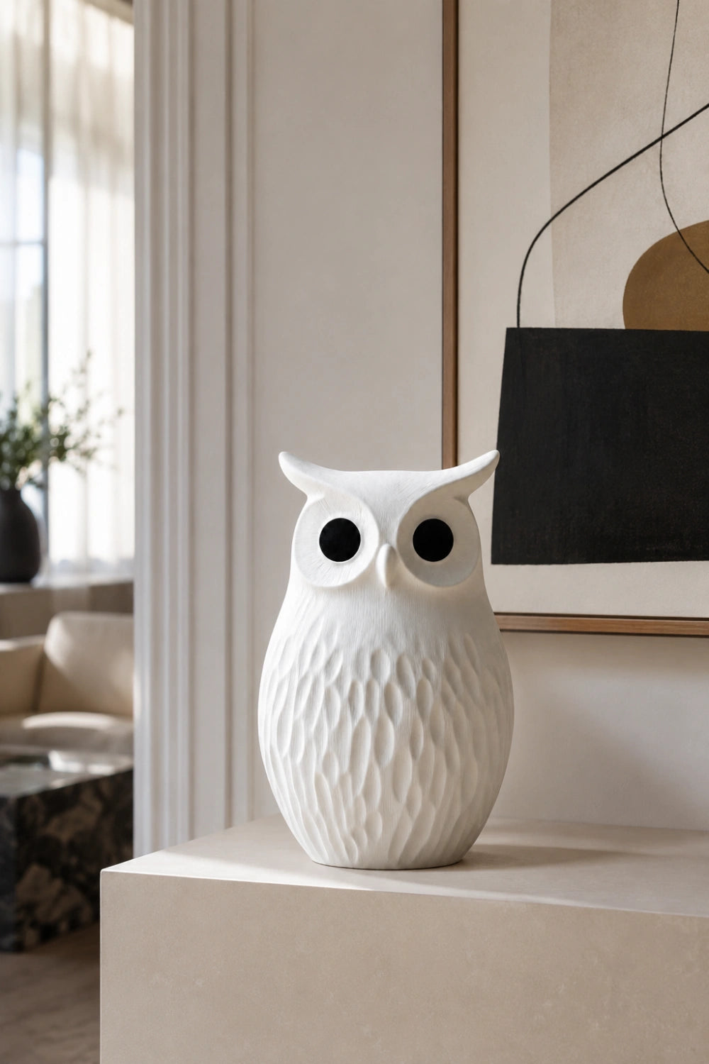 Abstract Wooden Vase Handmade Owl Shape Unique Art Piece For Living Room