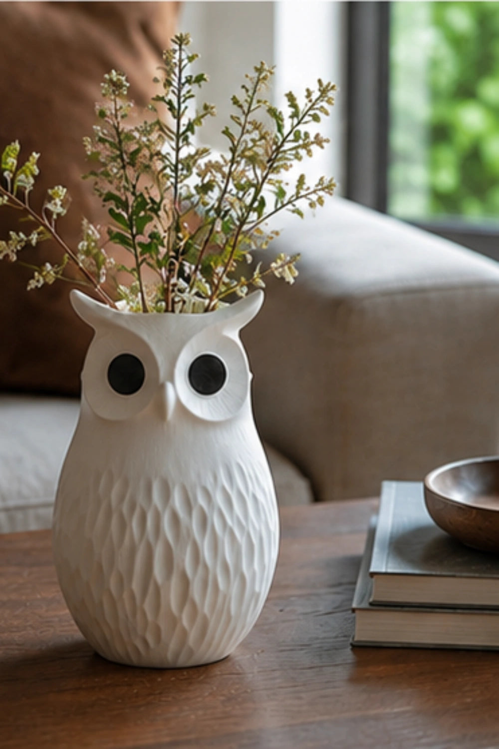 Abstract Wooden Vase Handmade Owl Shape Unique Art Piece For Living Room