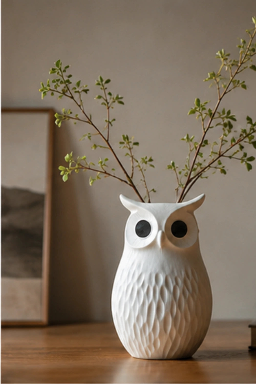 Abstract Wooden Vase Handmade Owl Shape Unique Art Piece For Living Room