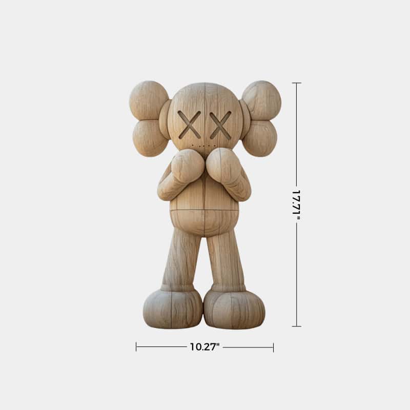 Handcrafted Wooden Kaws Style Sculpture Modern Wood Sculpture Art Decor