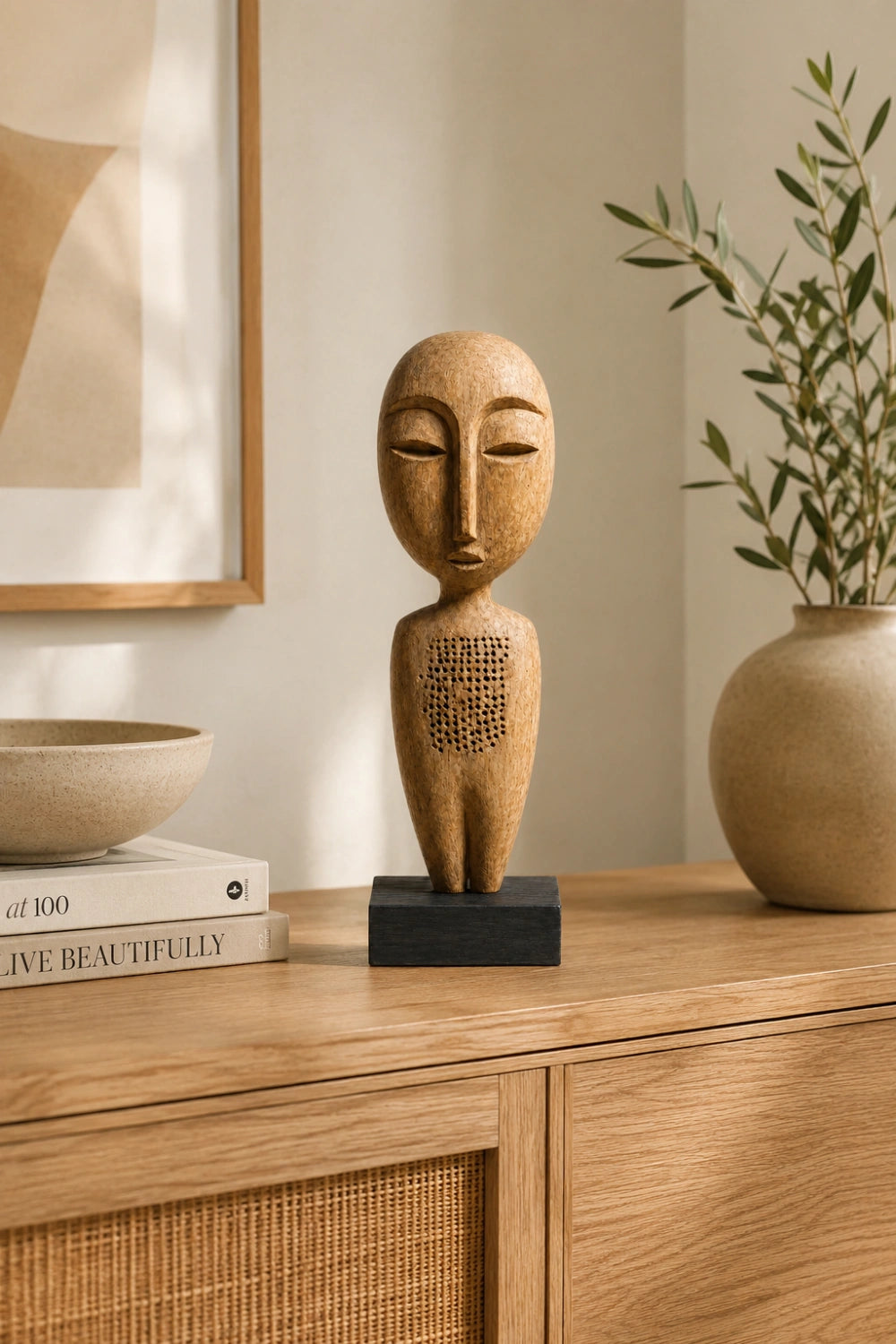 Contemporary Wood Face Carving | Abstract Ornamental Art for Desktop