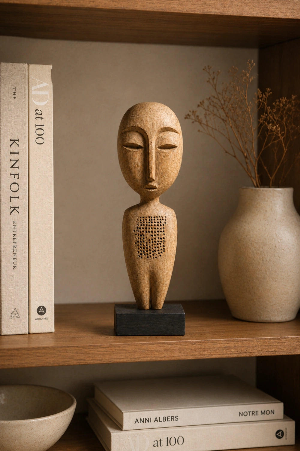 Contemporary Wood Face Carving | Abstract Ornamental Art for Desktop