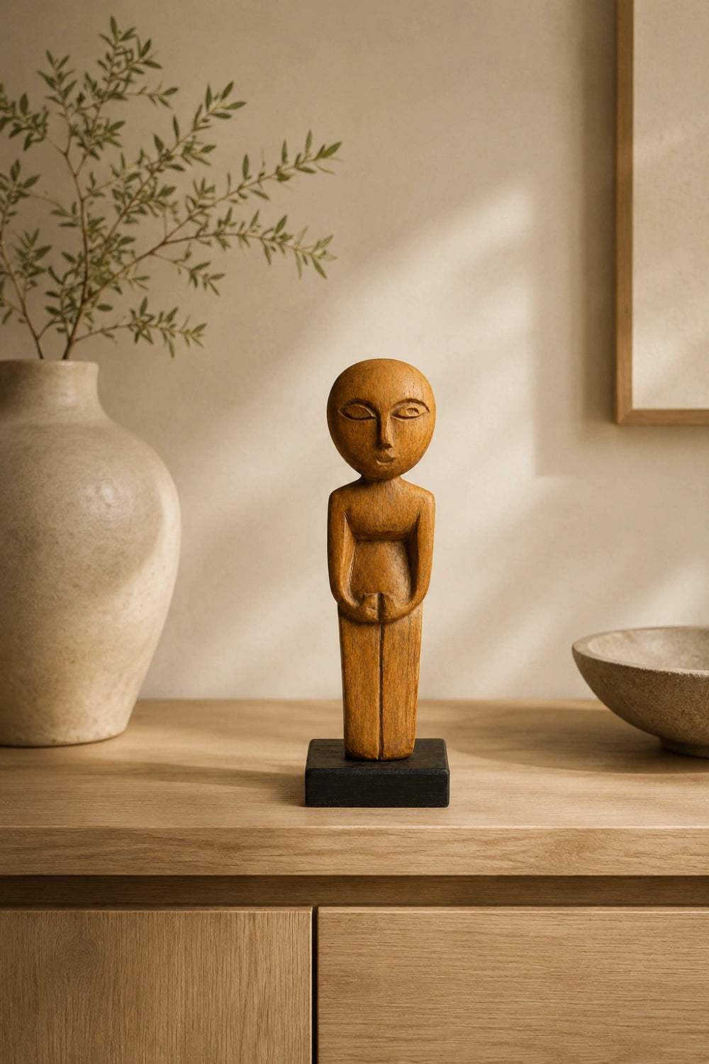 Modern Folk Art Wooden Figurine | Hand-Carved Character Sculpture