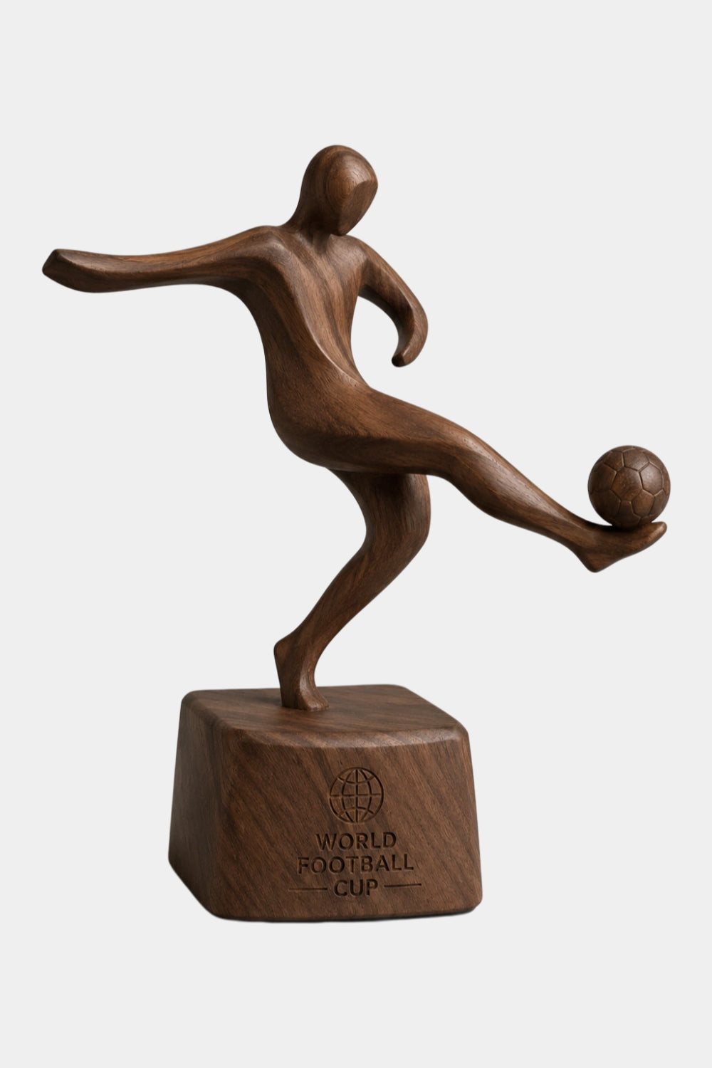 Dynamic Soccer Player Wood Sculpture | Modern Football Trophy Decor | Premium Sports Gift