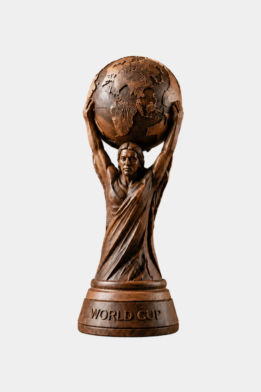 World Cup Globe Wood Sculpture | Aesthetic Football Trophy | Unique Sports Gift