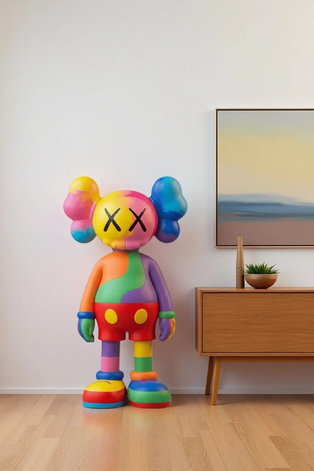 Rainbow Kaws Style Sculpture Colorful Pop Art Figurine for Home Decor