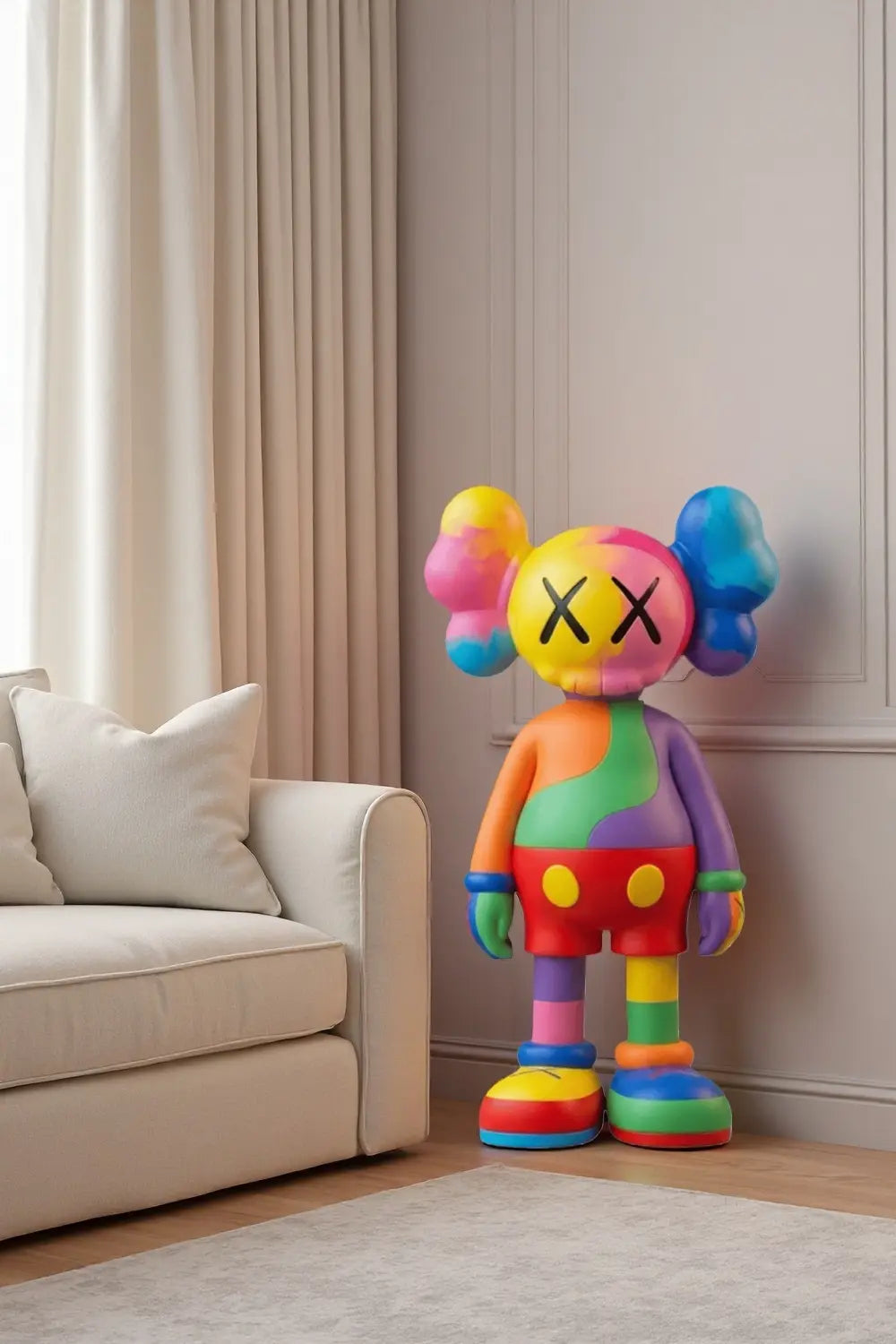 Rainbow Kaws Style Sculpture Colorful Pop Art Figurine for Home Decor