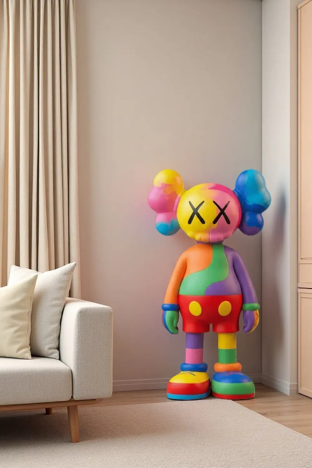 Rainbow Kaws Style Sculpture Colorful Pop Art Figurine for Home Decor