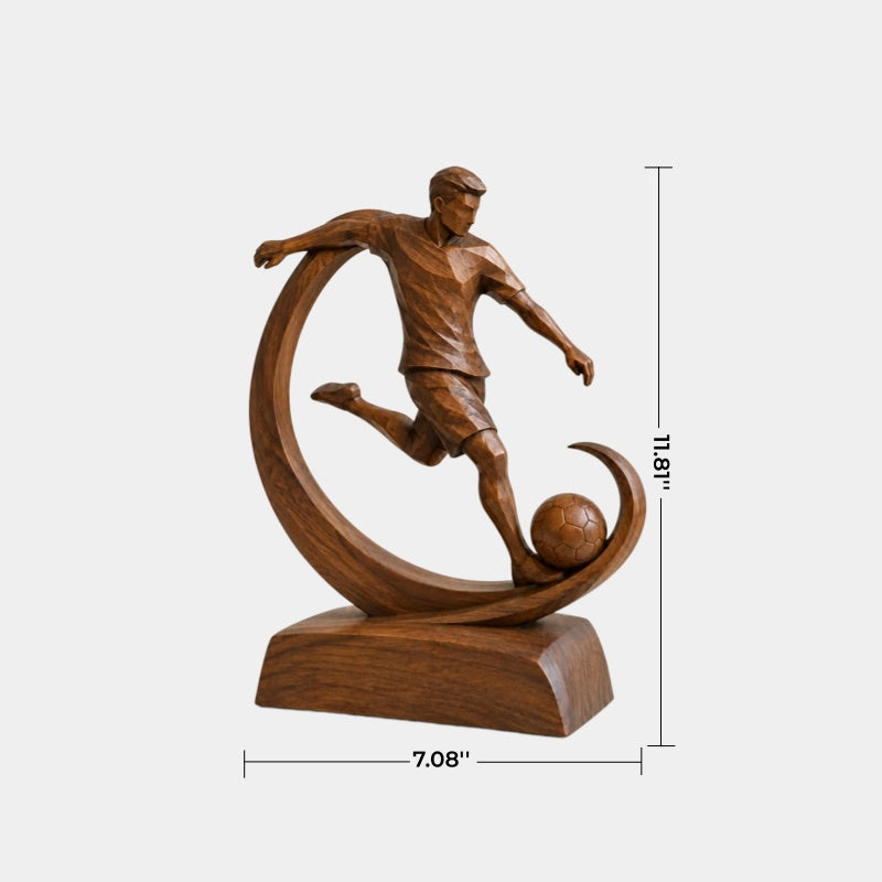 Modern Soccer Player Wood Carving | Artisan World Cup Sports Decor