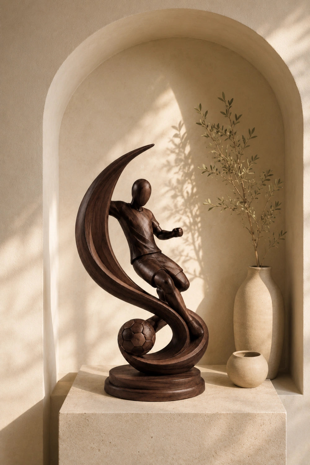 Kinetic Soccer Motion Wood Sculpture | Luxury World Cup Art Decor