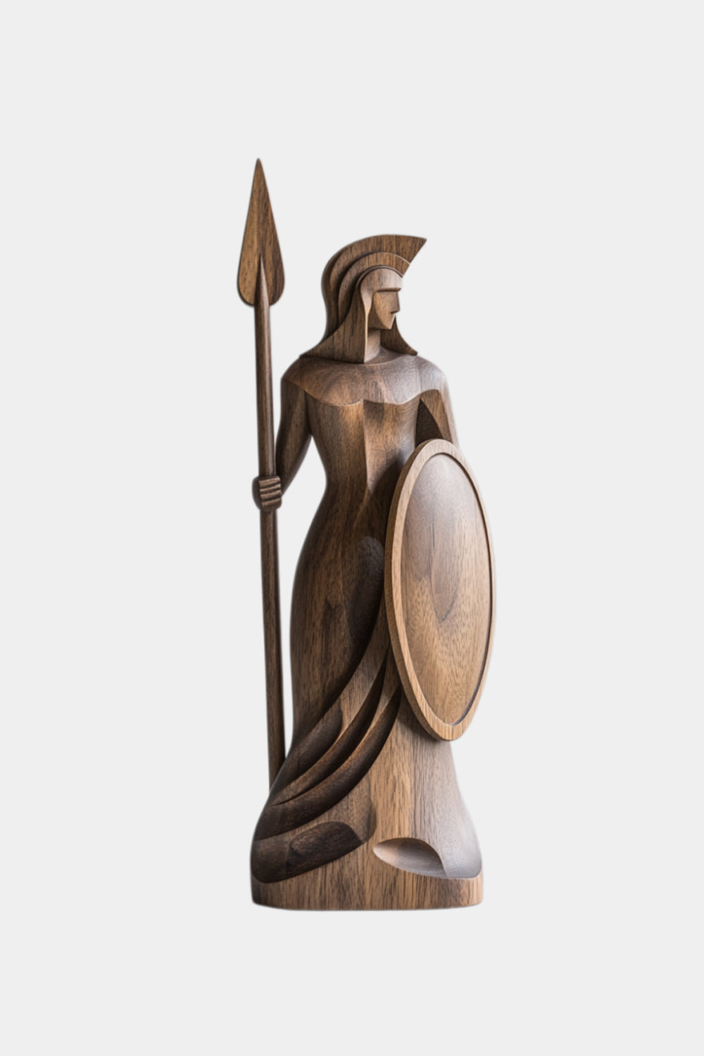 Classical Female Warrior Wood Statue | Heroic Antiquity Art Decor