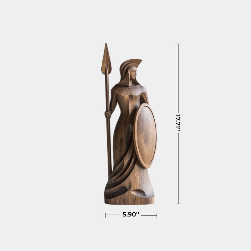 Classical Female Warrior Wood Statue | Heroic Antiquity Art Decor