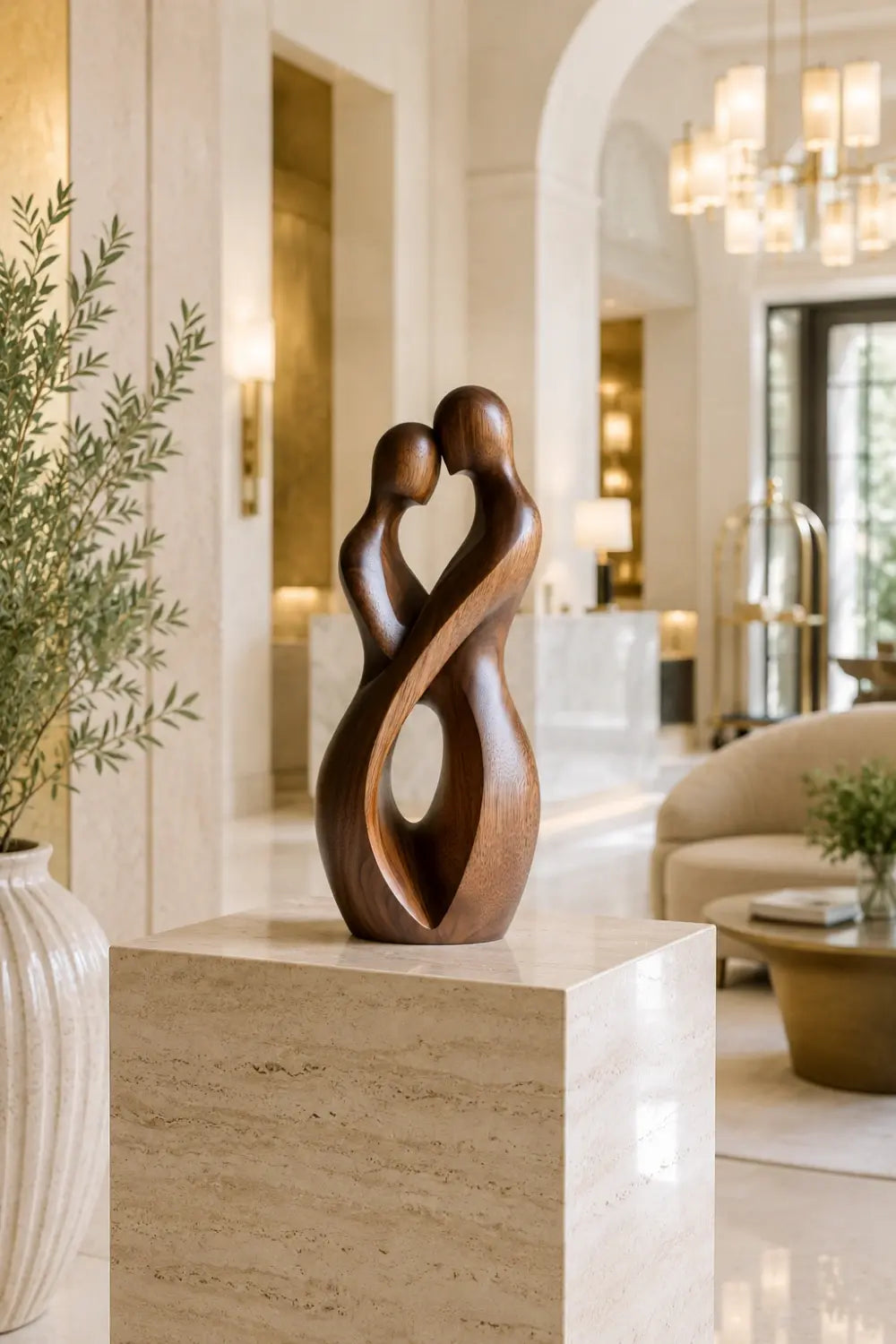 Abstract Couple Wood Sculpture | Romantic Anniversary Gift Statue