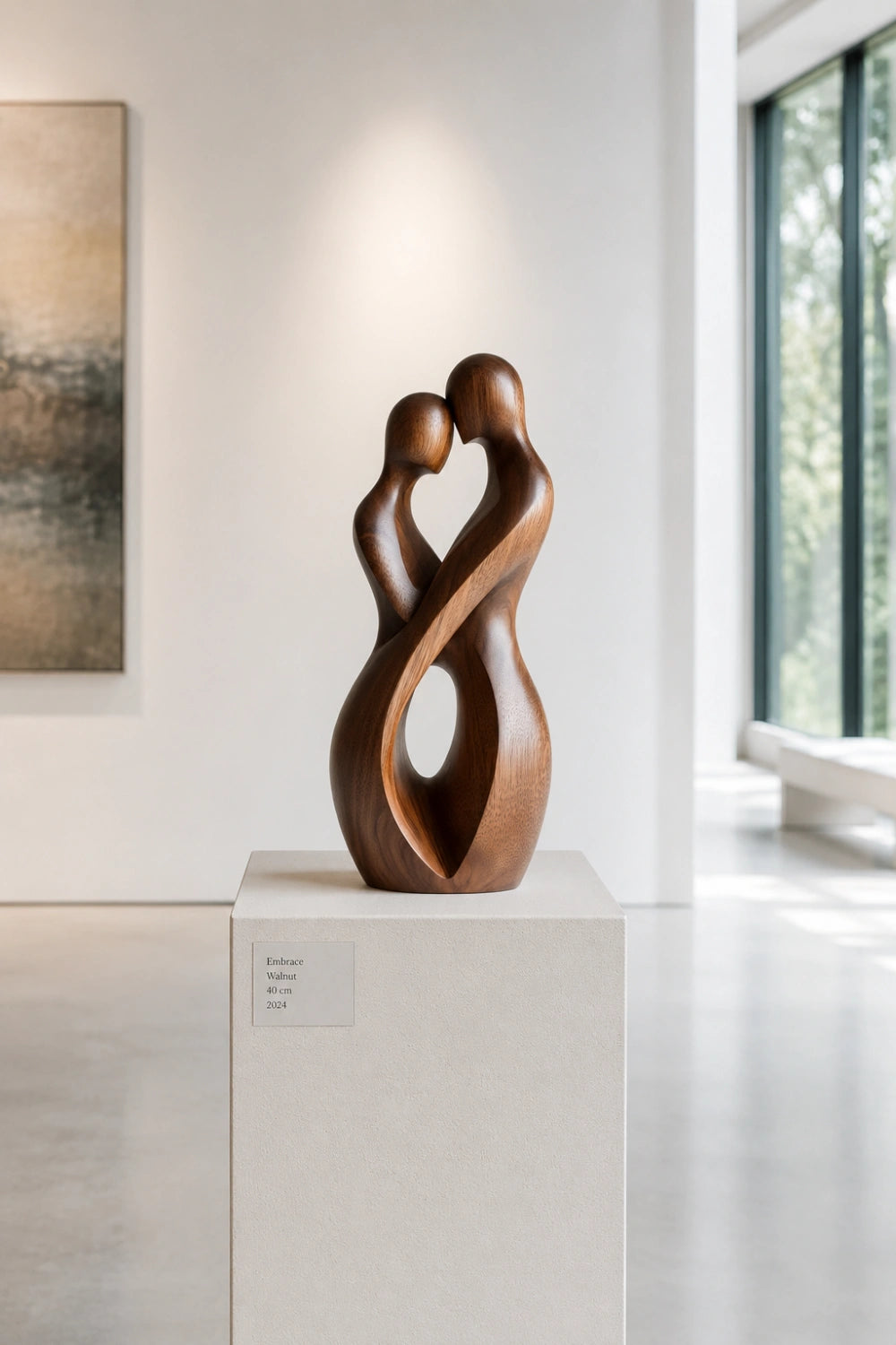 Abstract Couple Wood Sculpture | Romantic Anniversary Gift Statue