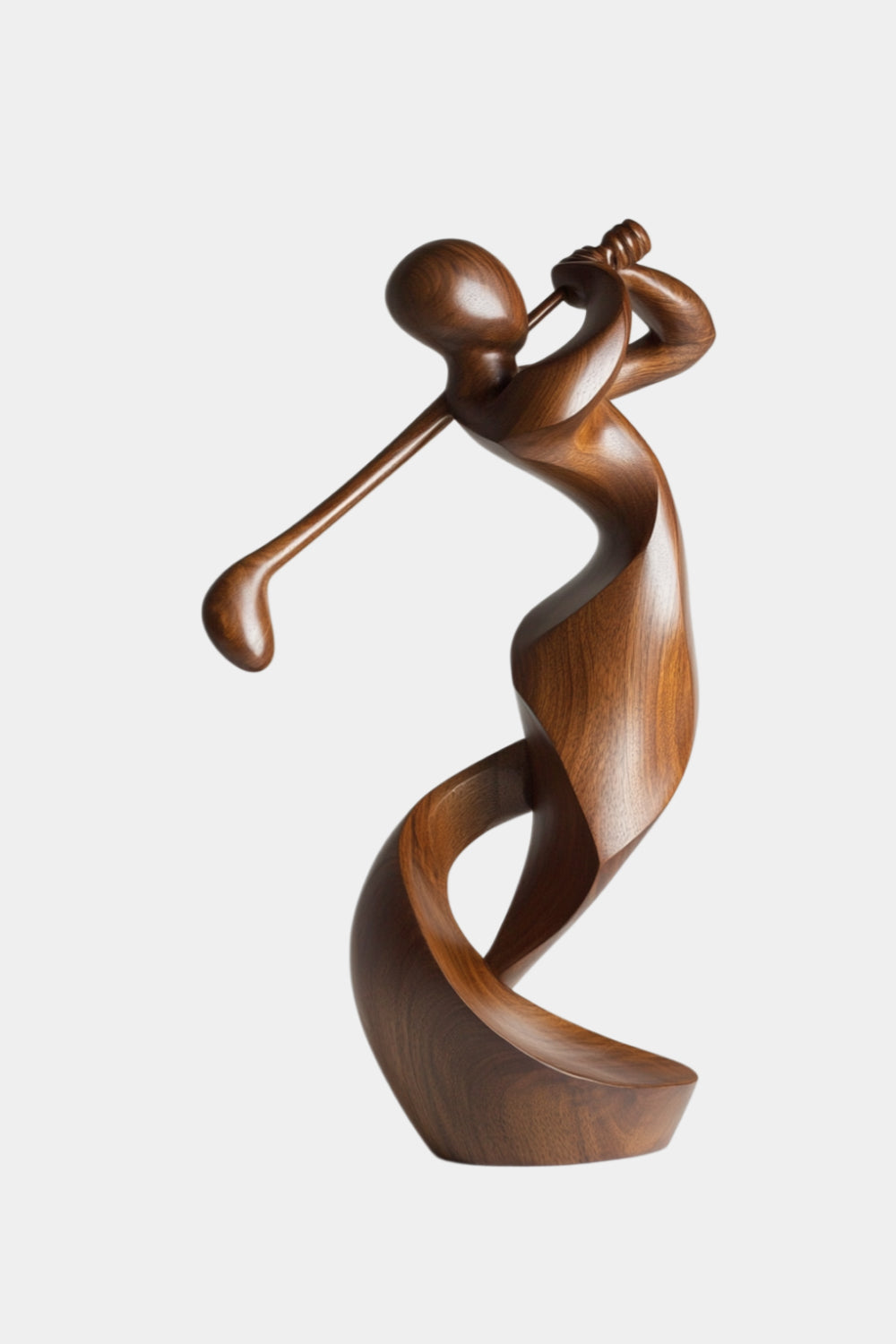 Carved Wood Golfer Sculpture | Abstract Golf Player Statue | Luxury Sports Decor
