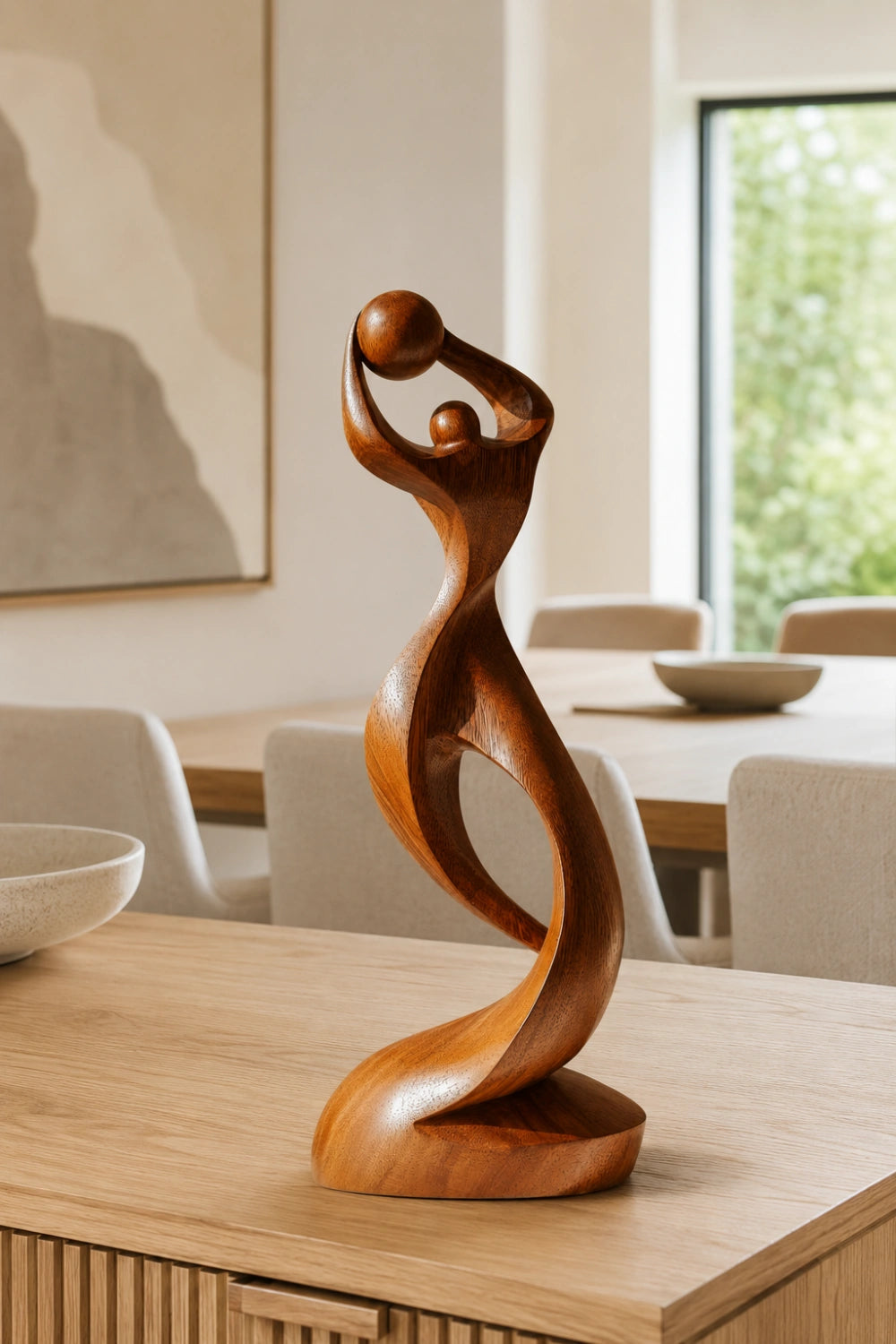 Arved Wood Basketball Sculpture | Abstract Athlete Statue | Modern Sports Decor