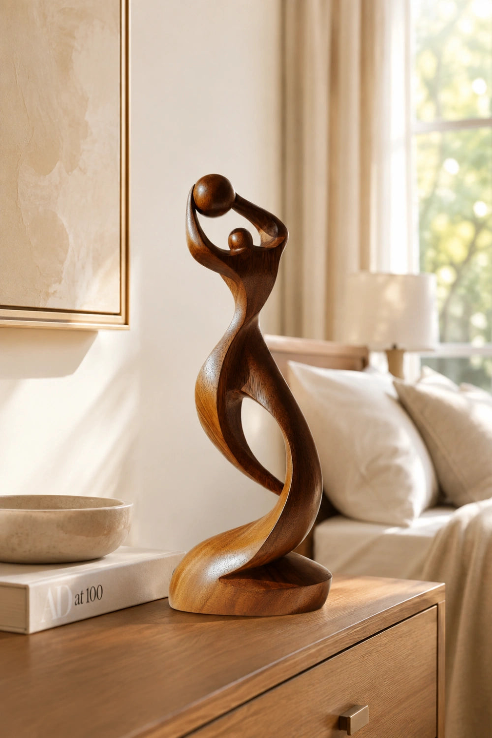 Arved Wood Basketball Sculpture | Abstract Athlete Statue | Modern Sports Decor