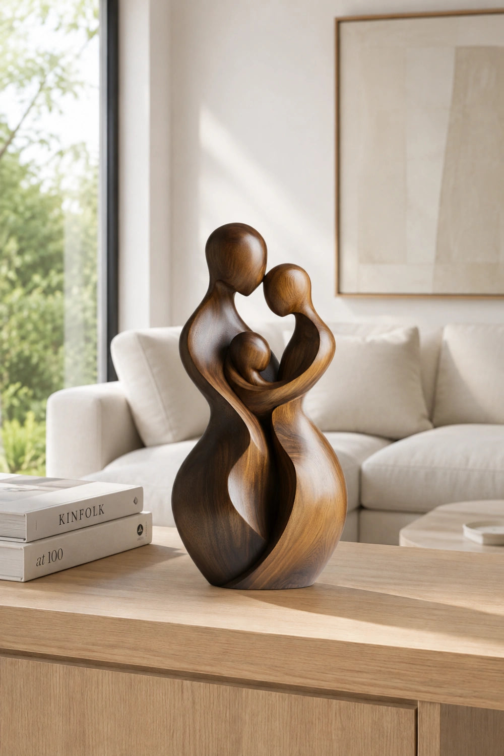 Carved Wooden Family Sculpture | Parents Child Decoration Gift