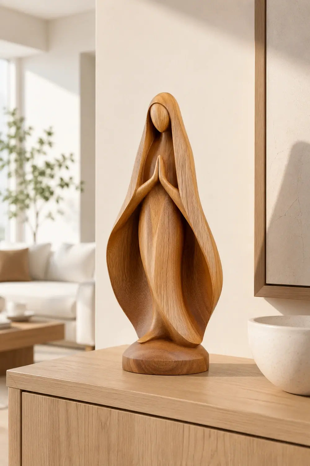 Carved Wood Praying Statue | Spiritual Home Decoration Gift
