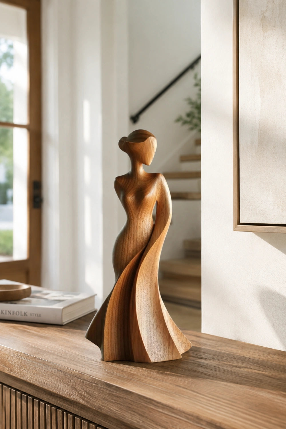 Graceful Wood Lady Statue | Flowing Dress Decoration Gift