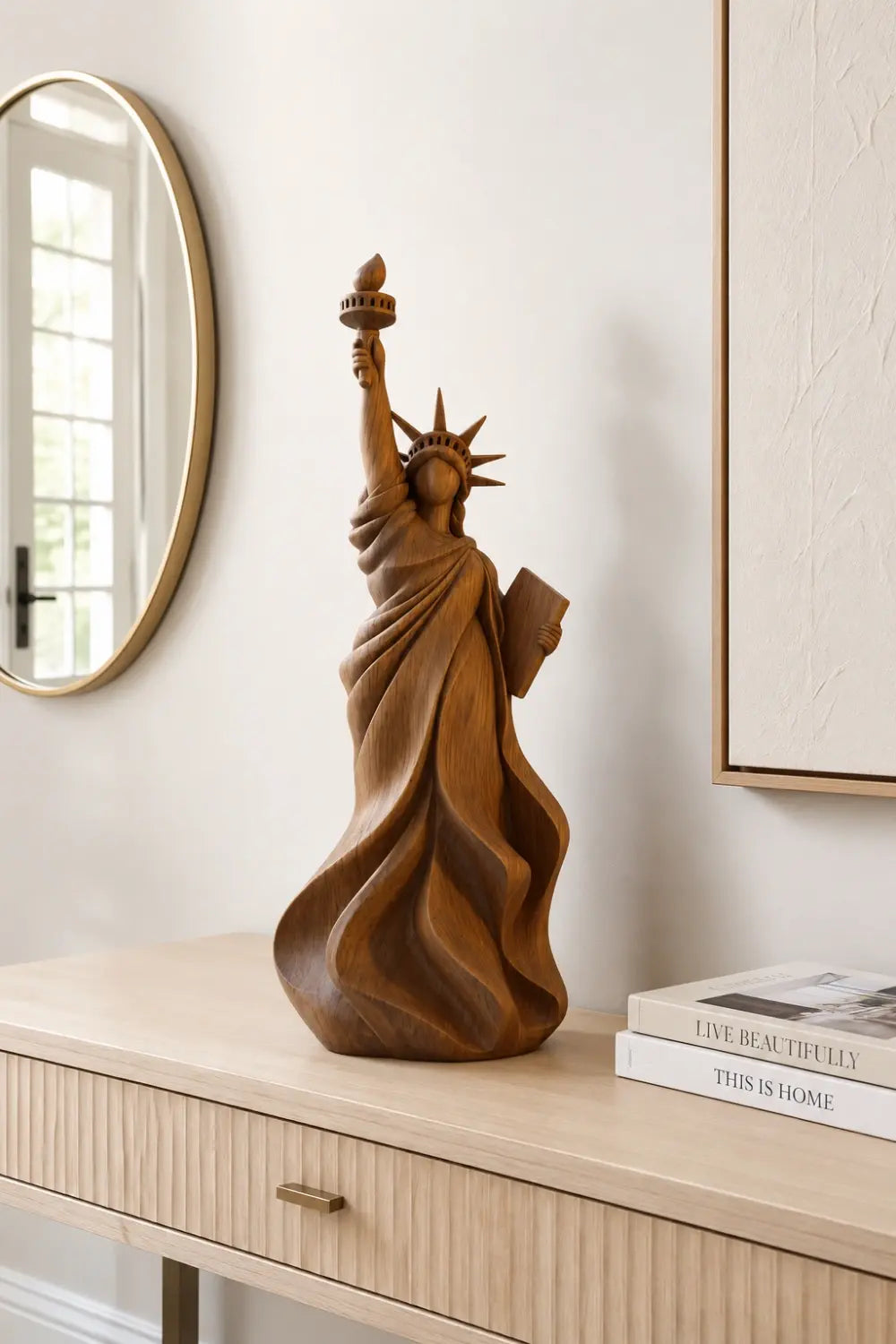 Statue Of Liberty Wooden Sculpture | Hand-Carved Americana Art