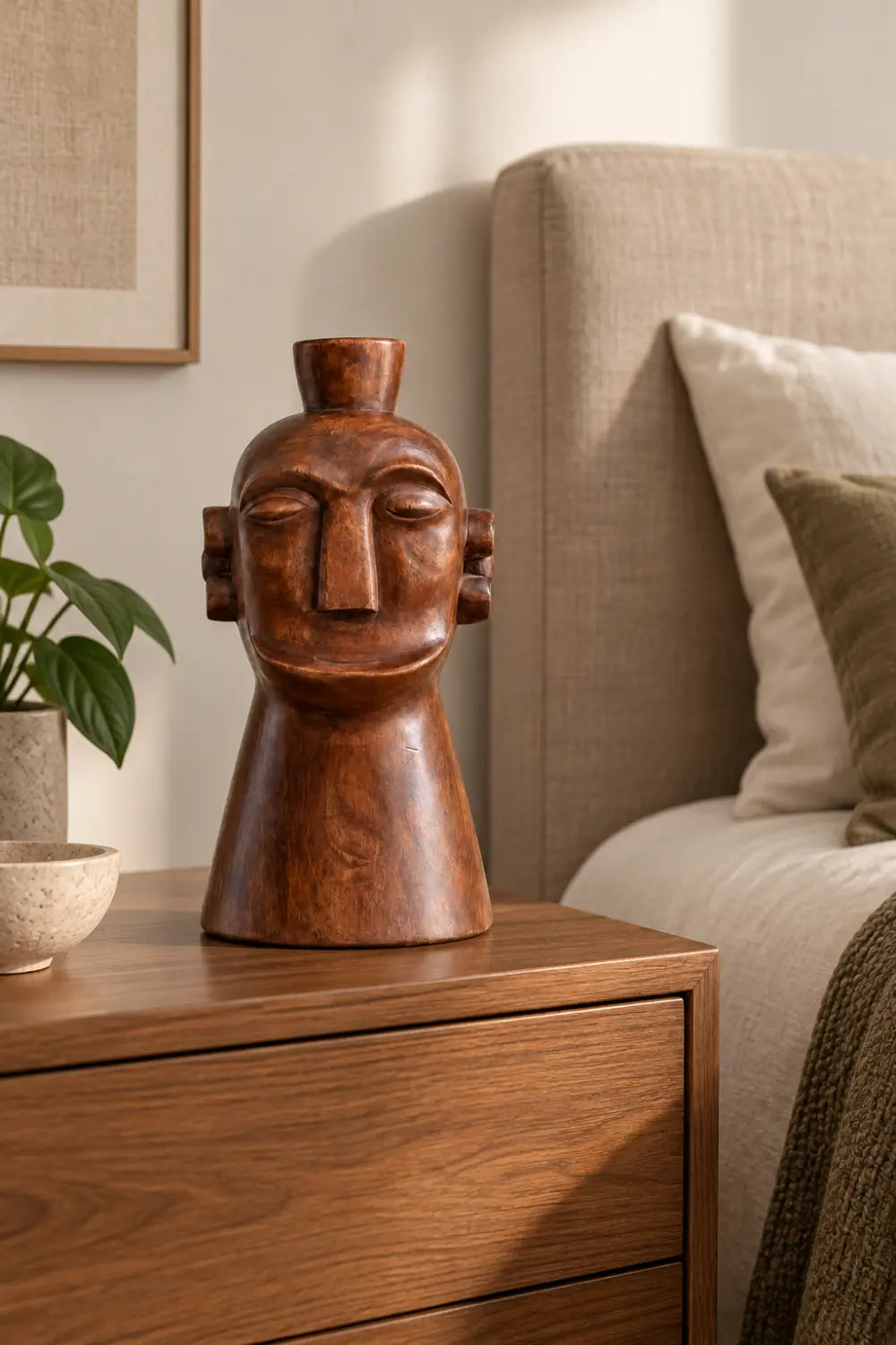 Handcrafted Wooden Tribal Head Bust Statue | Primitive Face Sculpture Decor