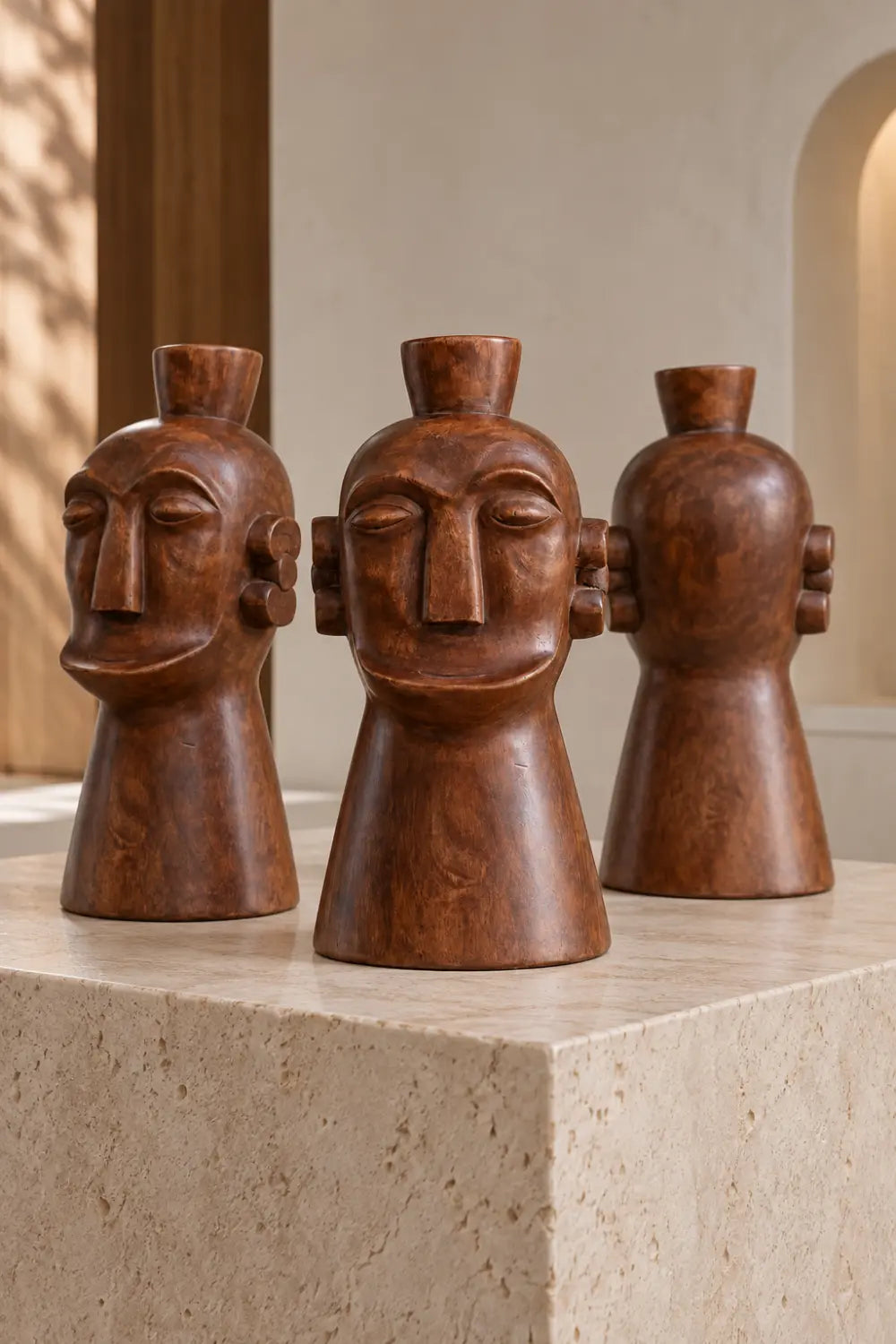 Handcrafted Wooden Tribal Head Bust Statue | Primitive Face Sculpture Decor