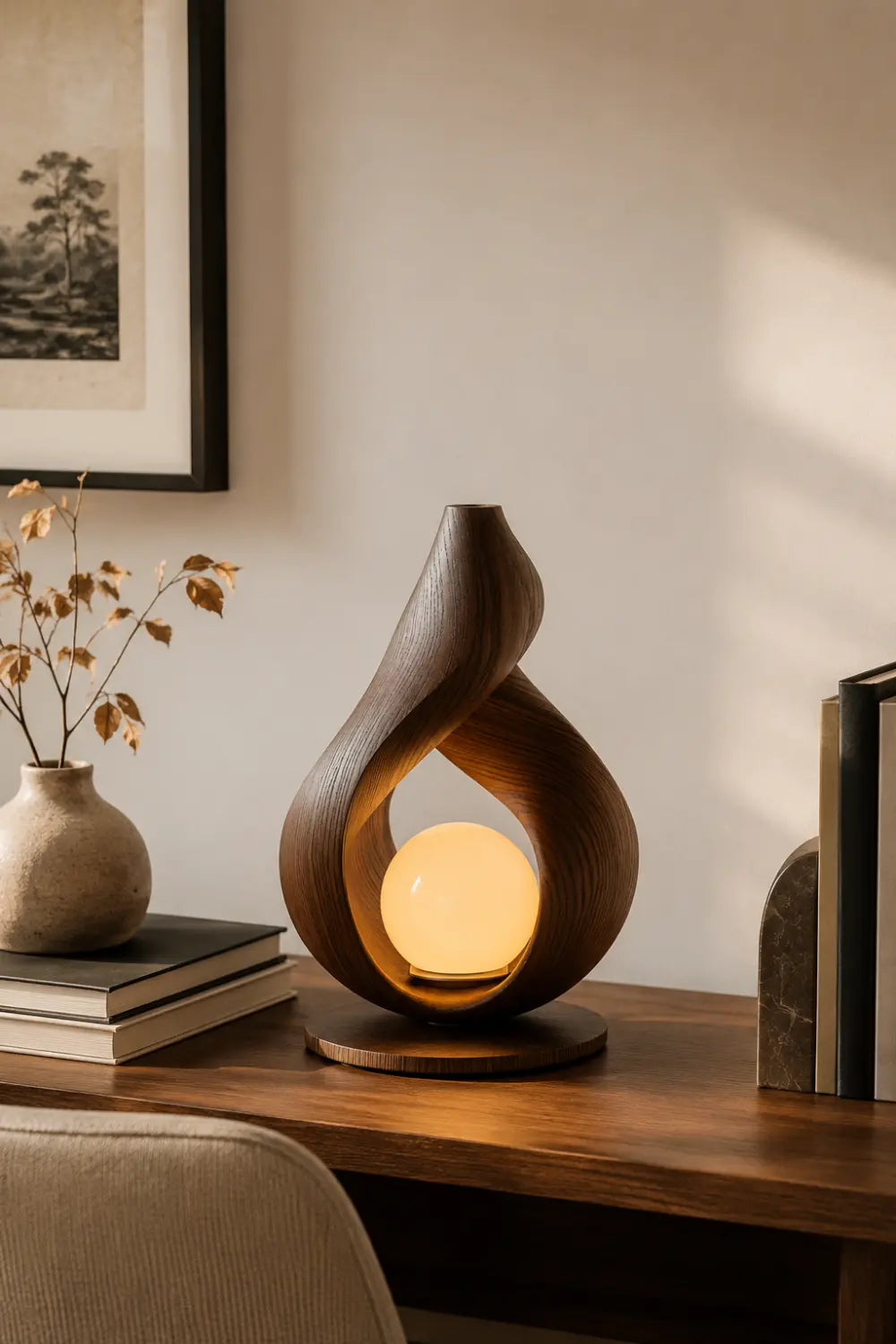 Fluid Teardrop Wood Orb Lamp | Sculptural Organic Decor Aesthetic Gift
