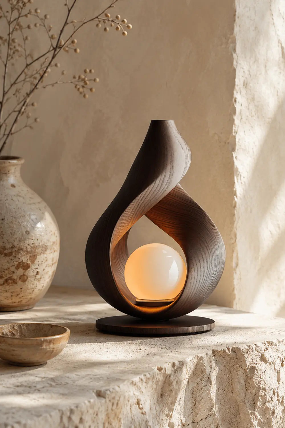 Fluid Teardrop Wood Orb Lamp | Sculptural Organic Decor Aesthetic Gift