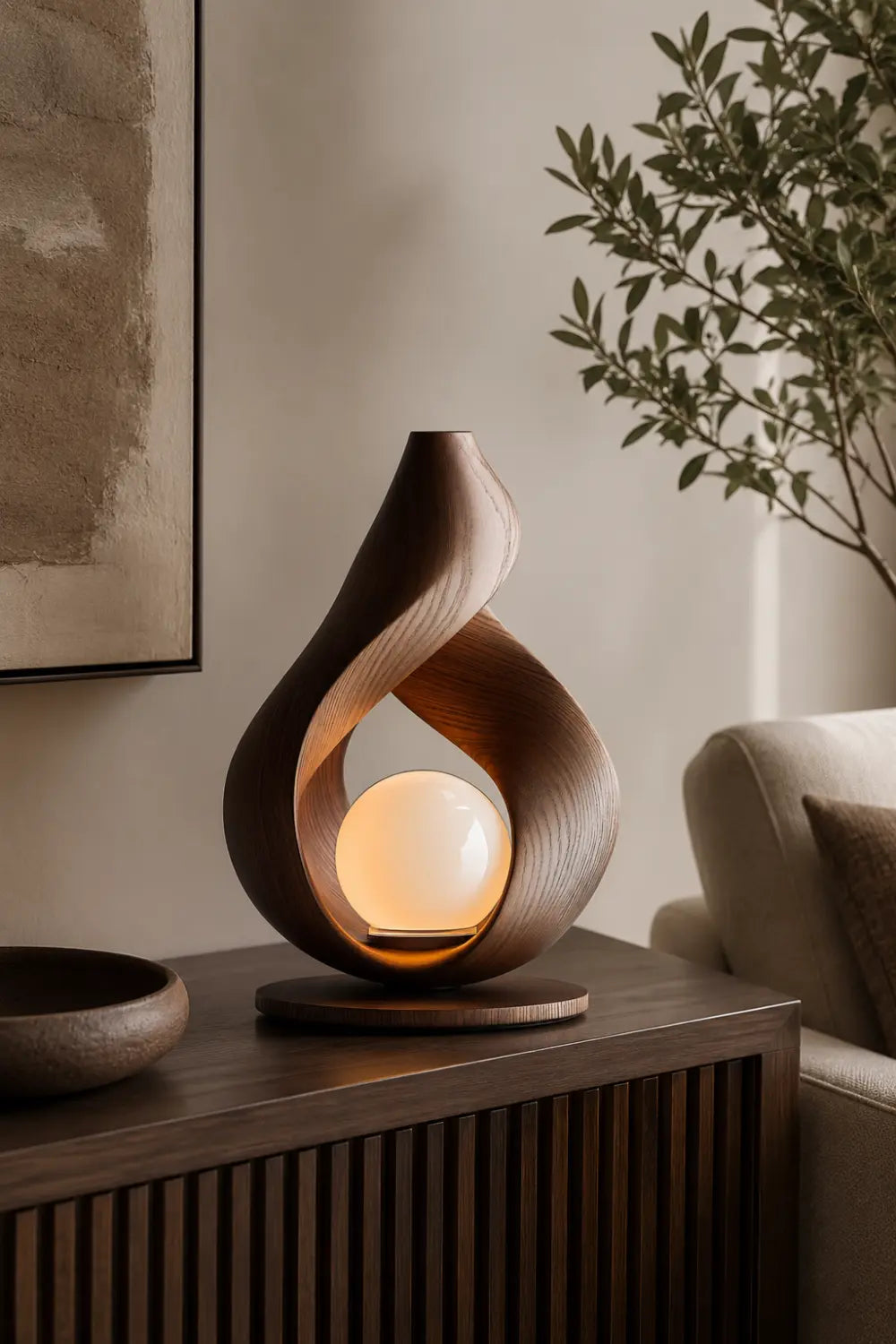 Fluid Teardrop Wood Orb Lamp | Sculptural Organic Decor Aesthetic Gift
